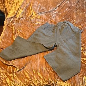 Bryn Walker Olive Green Cropped Wide Leg Linen Pants Large